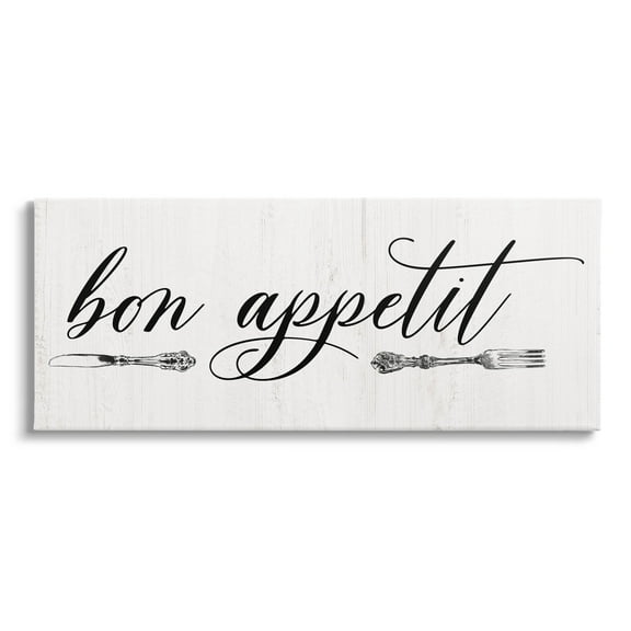 Bon Appetit Vintage Cutlery Typography Graphic Art Gallery Wrapped Canvas Print Wall Art