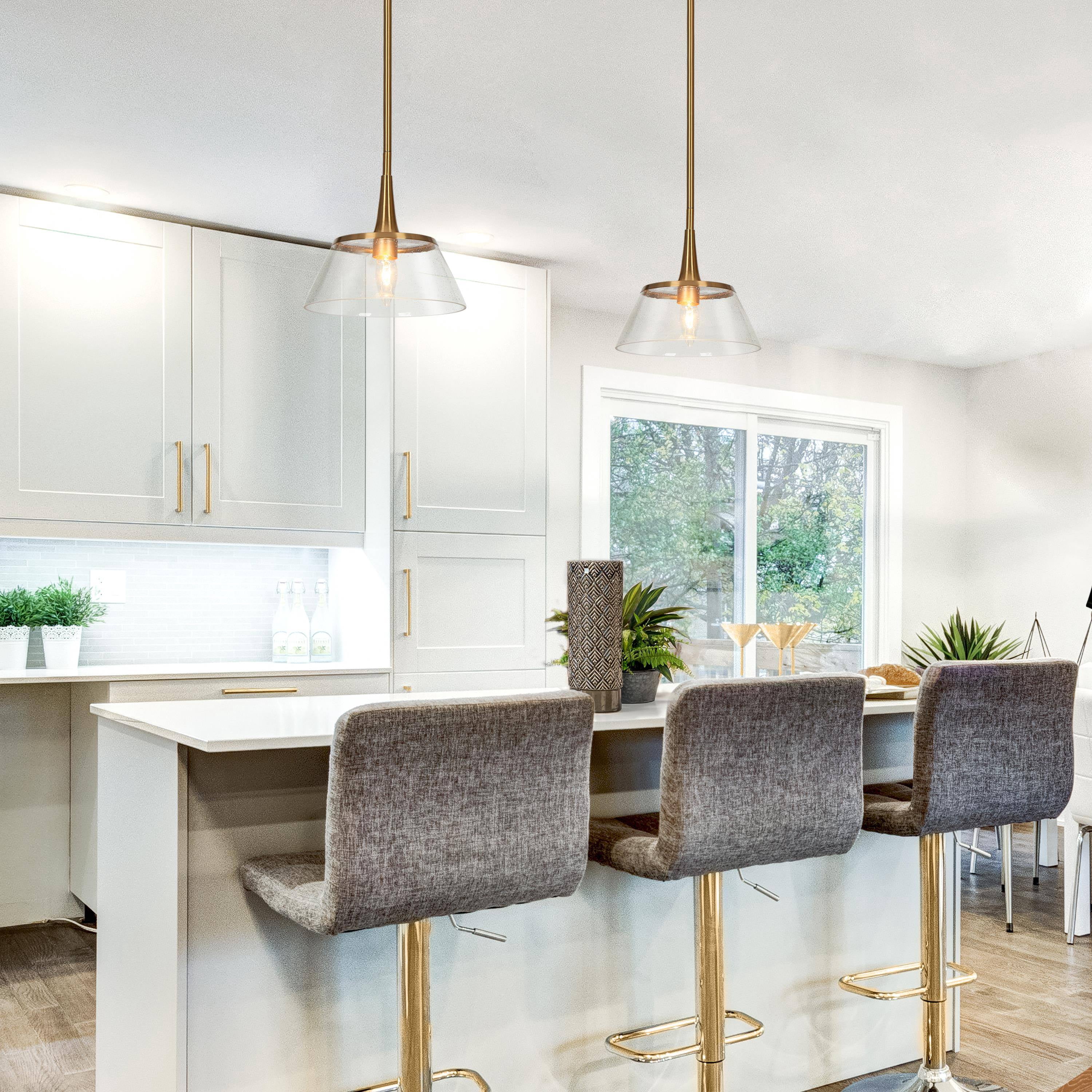 LNC Modern Gold Mini Pendant with Seeded Glass Shade for Kitchen or Dining Area