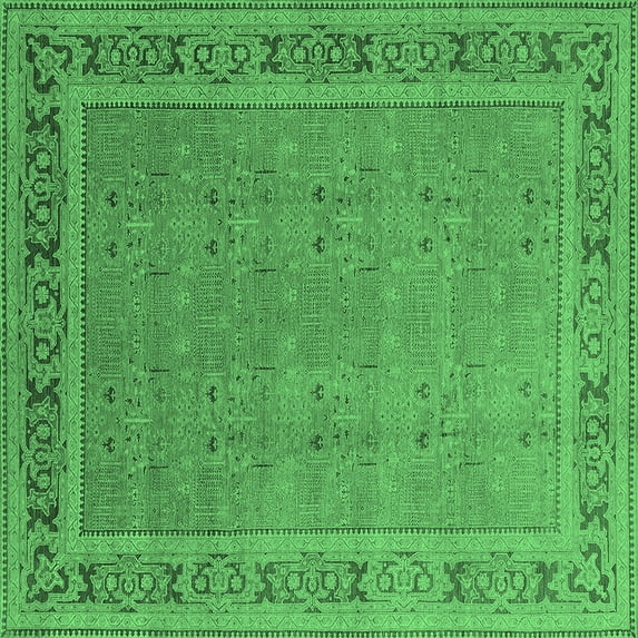 Ahgly Company Indoor Square Oriental Emerald Green Industrial Area Rugs, 5' Square