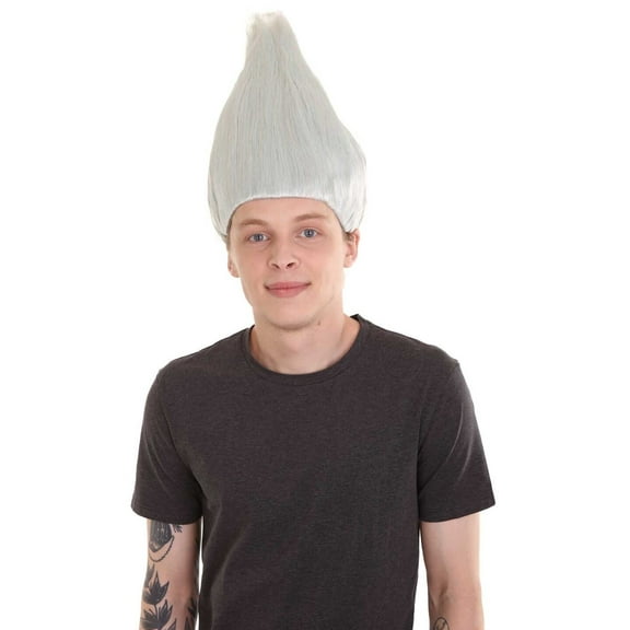 HPO Adult Unisex Age's White Color Straight Cosplay Halloween Troll Wig, Synthetic Soft Fiber Hair,