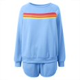 thumbnail image 4 of Women's 2 Piece Shorts Sets Fashion Rainbow Stripe Print Long Sleeve Sweatshirts Fall Winter Comfy Casual Loose Vacation Suits, 4 of 6