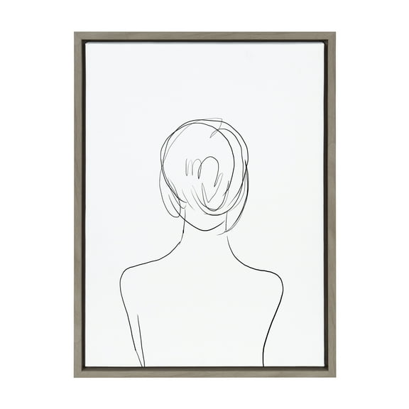 Kate and Laurel Sylvie Minimalist Woman Framed Canvas Wall Art by Teju Reval of SnazzyHues, 18x24 Gray, Decorative Modern Art for Wall