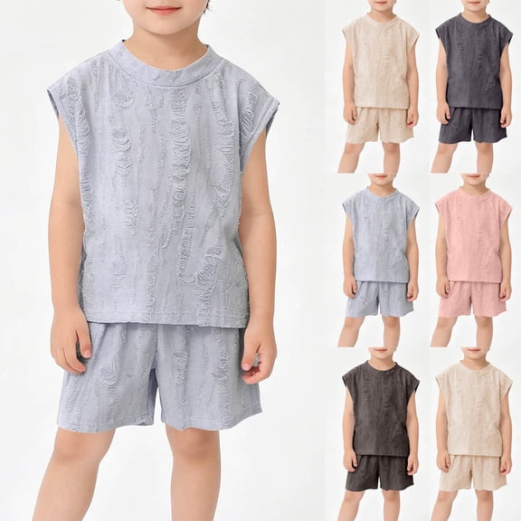 Vornjynx Boys Knitted Outfit Sets Sleeveless Tank Tops and Shorts Kids Summer Active Casual Clothes 2 Piece Pink Size 6