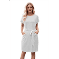 thumbnail image 2 of Women'S Summer Striped Short Sleeve T Shirt Dress Casual Tie Waist with Pockets Light Gray XL, 2 of 7
