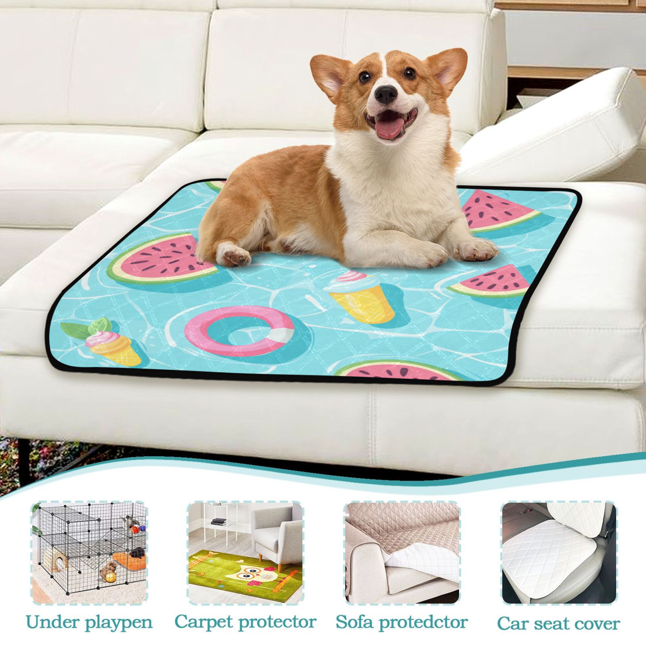 Washable Pet Pee Pads with Super Absorbent Reusable Training Pads for Dogs & Cats Cute Pool Background