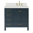 thumbnail image 2 of Ariel Cambridge 36 Inch Single Right Offset Oval Sink Bathroom Vanity With Carrara White Quartz Countertop 1.5 Edge In Midnight Blue, 2 of 10