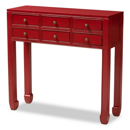 - Baxton Studio Pomme Classic and Antique Red Finished Wood Bronze Finished Accents 6-Drawer Console Table