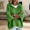 thumbnail image 4 of Women's Hoodie Knit Pullover Sweater Drawstring Adjustment 3/4 Drop Shoulder Sleeves Ribbed Knit Loose Fit Soft Comfy Solid Trendy Winter Tops, 4 of 5