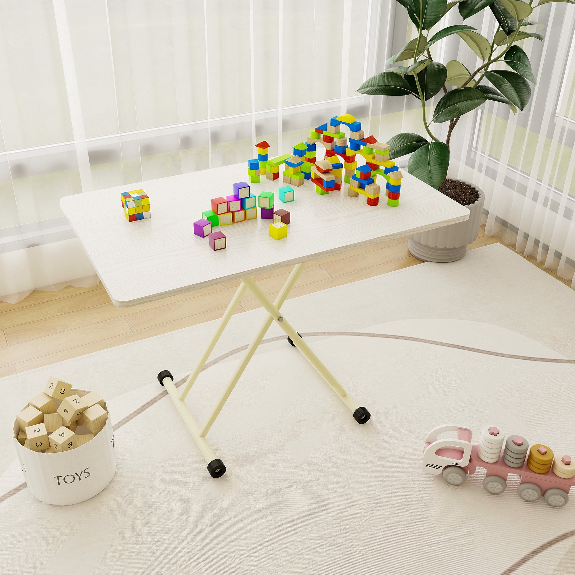 Adjustable Standing Table,Indoor & Outdoor, Table Portable, Adjustable Height, No Assembly Required (White)