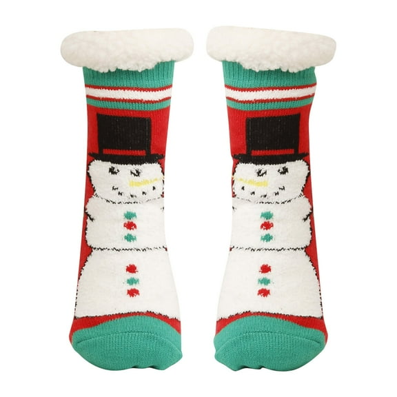 Slipper Socks With Grips Womem Men Christmas Cartoon Print Lined Socks With Grippers Non Thermal Cozy Stockings Winter Thicked Home Sleep Gift,Black