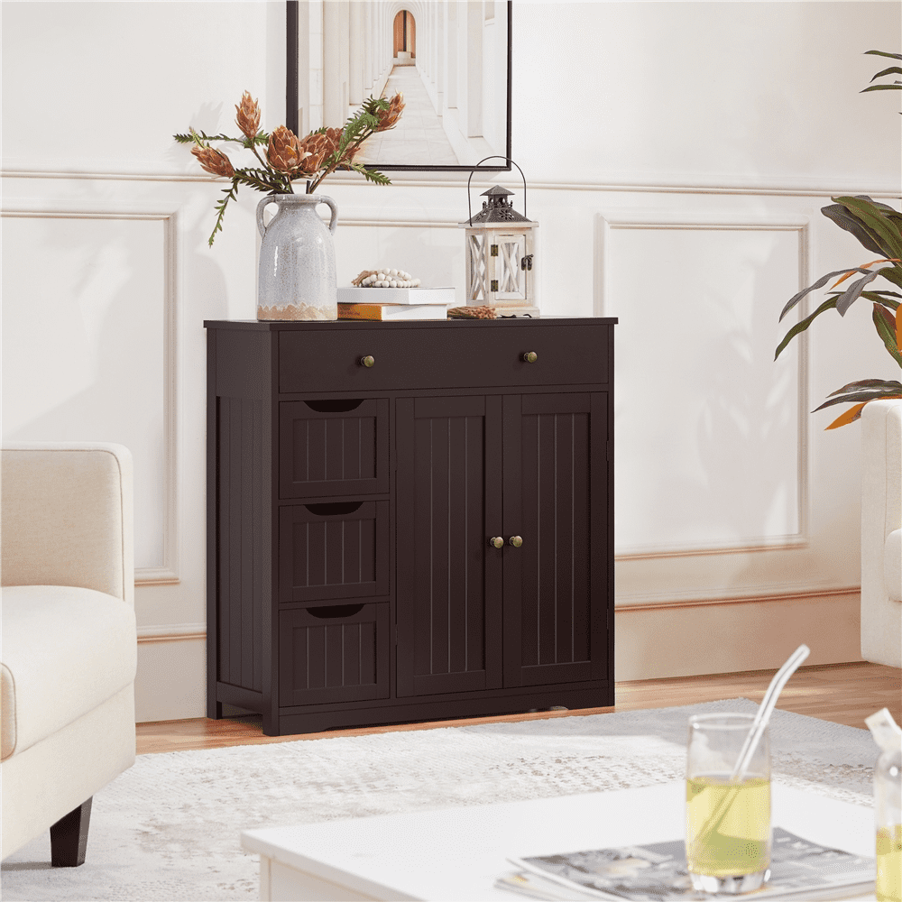 Alden Design 4 Drawers Modern Bathroom Floor Storage Cabinet for Home Kitchen Living Room, Espresso