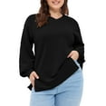 thumbnail image 3 of DOKOTOO Plus Size Sweatshirts for Women Long Sleeve V Neck Oversized Drop Shoulder Solid Pullover Tops(1X-5X), 3 of 7