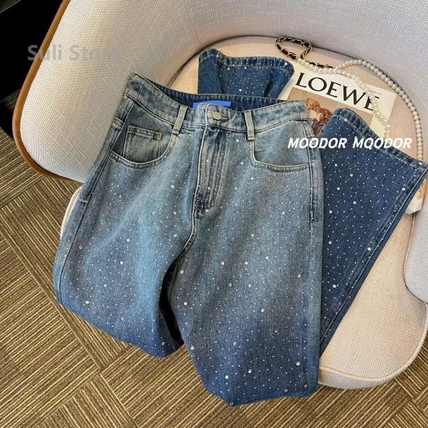 Pantalones bombachos informales combinables con todo para primavera y verano, pantalones vaqueros ajustados elásticos de cintura alta, novedad de 2024
