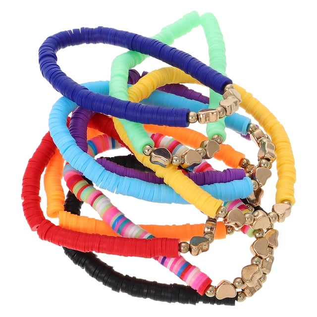 KAKOWELY stackable bracelets 9pcs Boho Halloween Stackable Bracelets Cute Beaded Stretch Bracelets Colorful Polymer Clay Heart Bracelet Set For Holiday And Summer Beach Wear