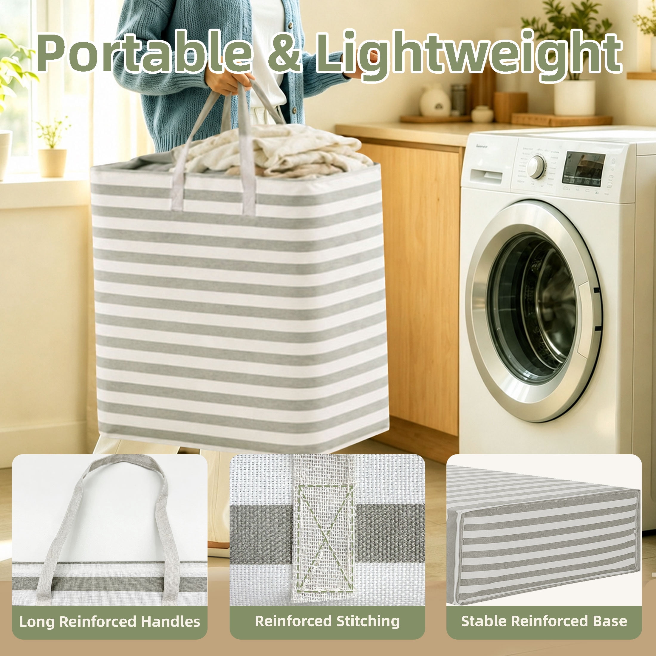 GARITIN 2 Pack Laundry Hamper, 100L Large Collapsible Laundry Baskets with Handles, Freestanding Waterproof Clothes Hamper for Bedroom Bathroom Laundry Room