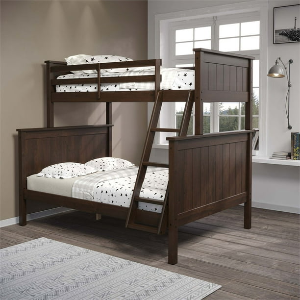 Linon Tilda Wood Twin over Full Bunk Bed in Walnut
