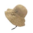 thumbnail image 5 of bestolf Fisherman Hat Three-Dimensional Flower Decoration Summer Sun Hat Hollow Crochet Large Brim Sun Protection Hat (Pink ), 5 of 8