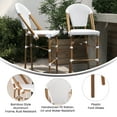 thumbnail image 4 of Merrick Lane Set of Two Indoor/Outdoor Stacking French Bistro Bar Stools with White and Gray Patterned Seats and Backs & Bamboo Finished Metal Frames, 4 of 12