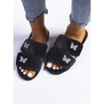 thumbnail image 3 of Rhinestone Butterfly Decor Fluffy Slippers,Women's Four Butterfly Adhesive Decorative Double-strap Flat Slippers, Black Furry Casual Slip-resistant Be, 3 of 5