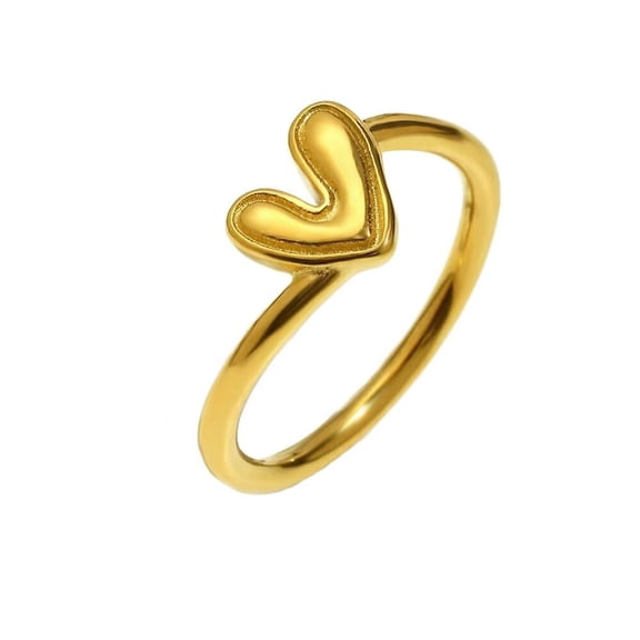 PAMTIER Women's Stainless Steel Jewelry Design Personality French Tilted Heart Feature Trendy Retro Ring Gold Size 6