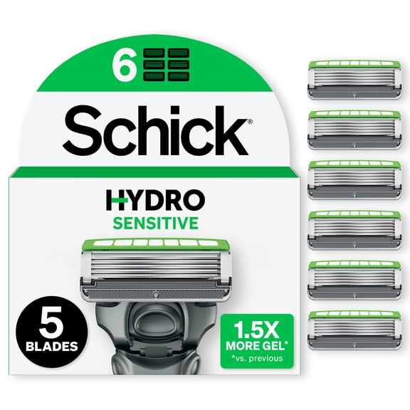 Schick Hydro Sensitive Mens Razor 5-Blade Refills, 6 Ct Value Pack, Sensitive Skin Razor