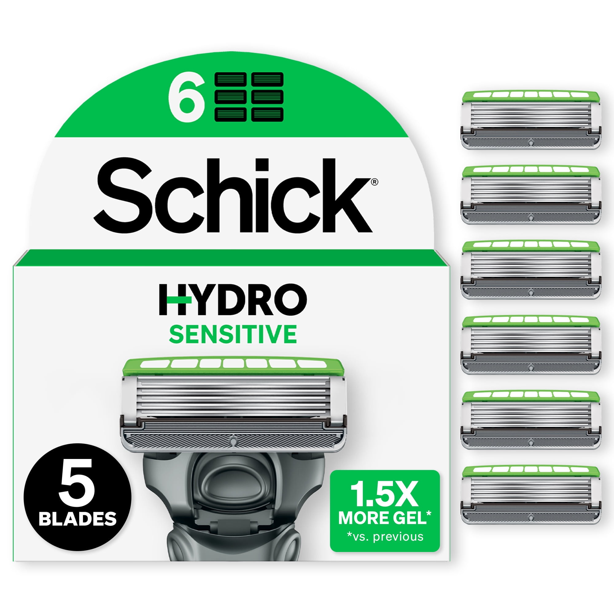 Schick Hydro Sensitive Mens Razor 5-Blade Refills, 6 Ct Value Pack, Sensitive Skin Razor