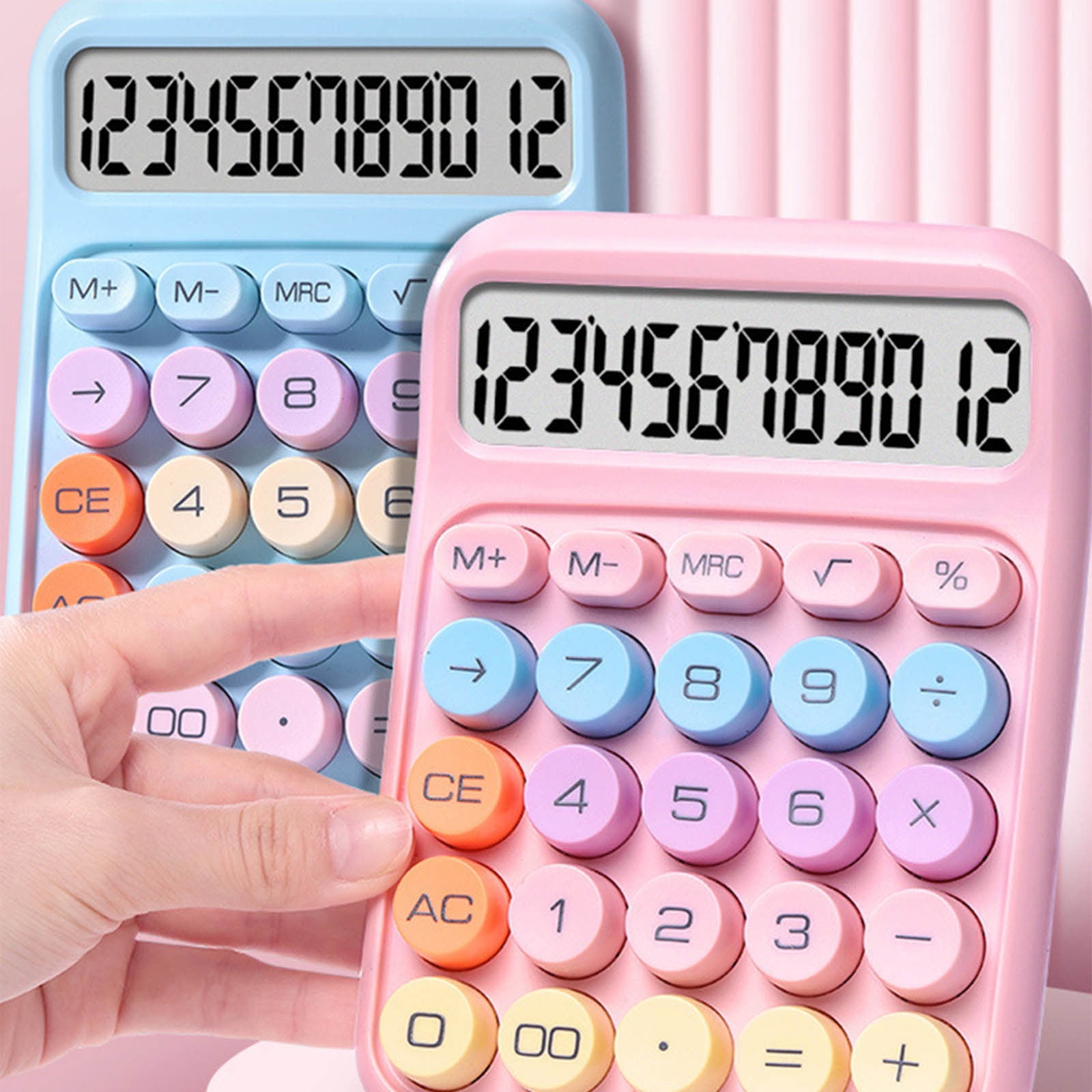 2pcs Standard 12 Digit Calculator with Large LCD Display and Big Buttons - Office Accessories for Women, School, Home, Business(You need to bring a 7th battery by yourself) B