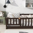thumbnail image 4 of Twin Size Floor Bed for Kids, Wood Platform Bed with Fence and Door, Montessori Bed Frame with Slats Support, Playhouse Bed with Door Design, for Toddler, Boys,Girls,No Box Spring Needed,Espresso, 4 of 9