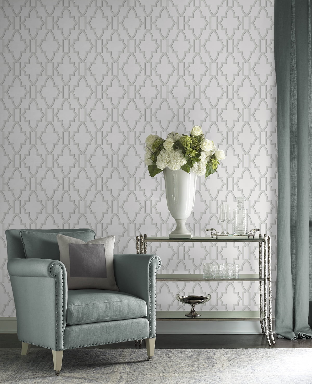 Wallquest, Inc. Luxe Haven Coastal Lattice Peel and Stick Wallpaper Harbor Mist