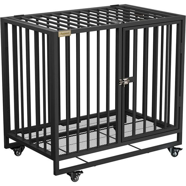 Medium Dog Crate 32" Heavy Duty Pet Steel Kennel w/Wheels & Tray Mesh
