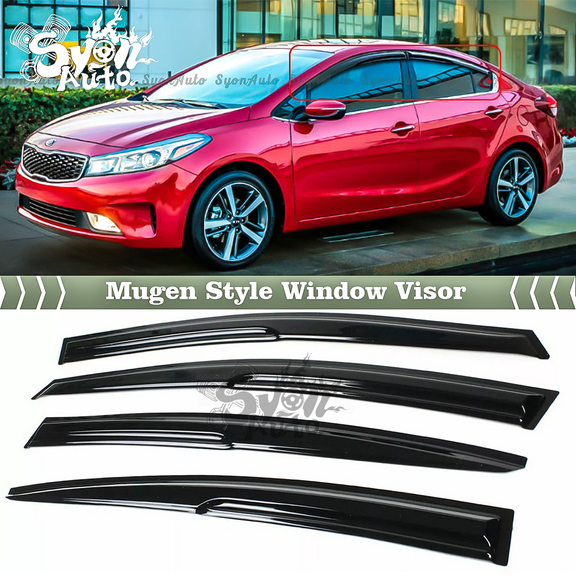 Fits 2014-2018 KIA Forte K3 Sedan 3D Wavy Mugen Style Window Visor Rain Guard Vent