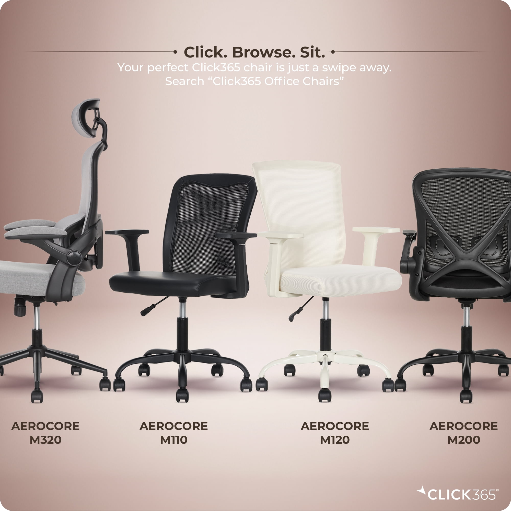 Click365 AeroCore M120 Adult Mesh Mid Back Indoor Residential Ergonomic Office Chairs, Off-White