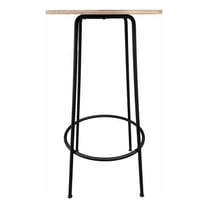 Benjara Neni 42" Bar Table- Round Natural Brown Wood Top- Modern Black Metal