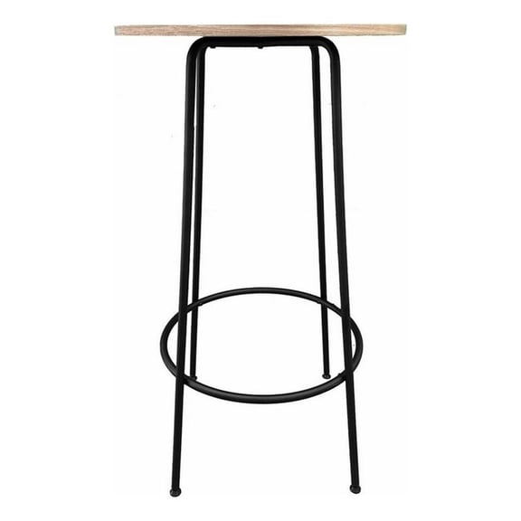 Benjara Neni 42" Bar Table- Round Natural Brown Wood Top- Modern Black Metal
