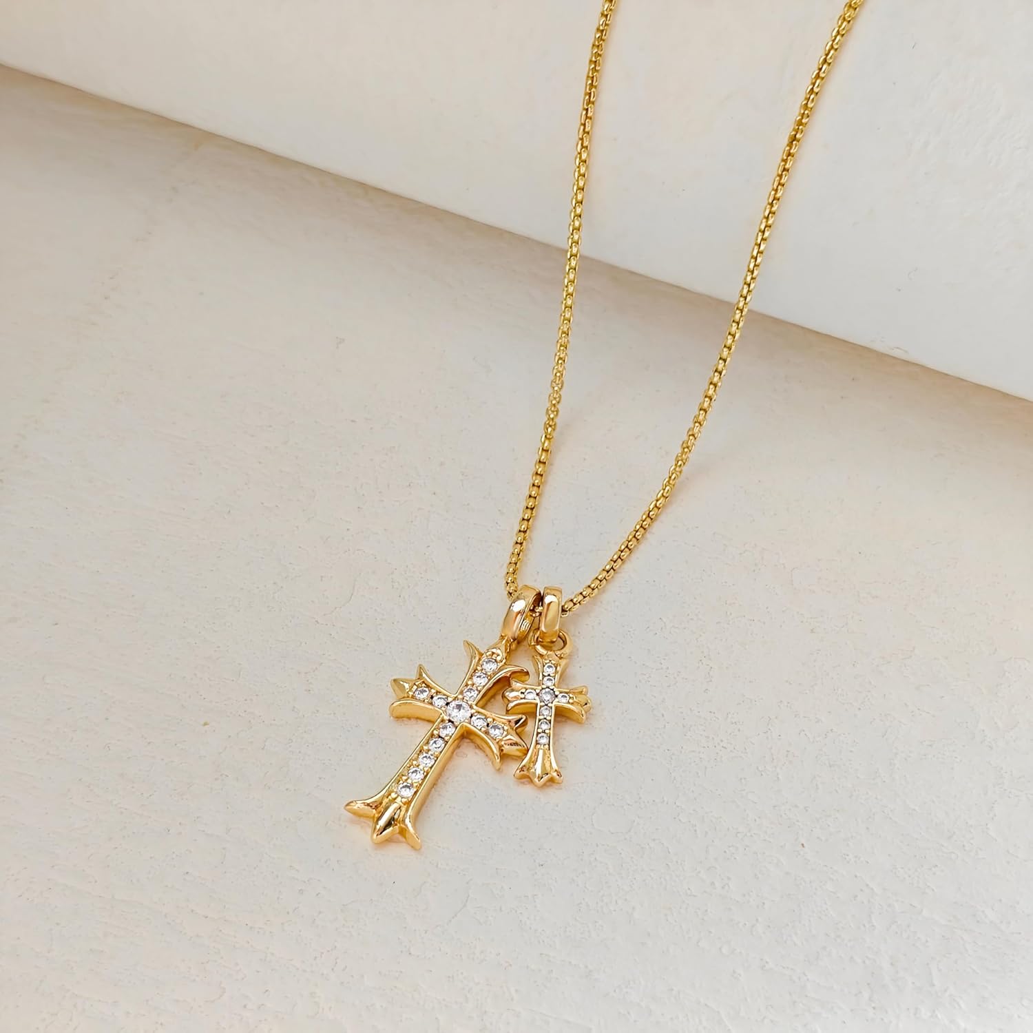 XH Gold Cross Necklace for Women 14K Plated Dainty Pendant Cross Chain Faith Crucifix Choker Baptism Necklace for Women Trendy Religious Jewelry Hypoallergenic