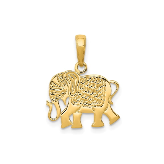 14k Yellow Gold Ornate Elephant Pendant Charm, Polished Animal Jewelry