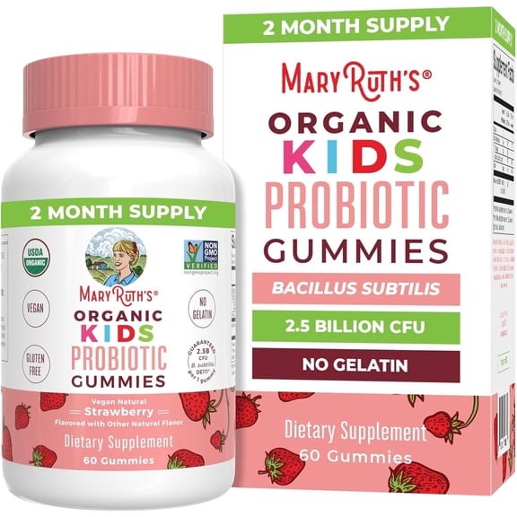 MaryRuth's Kids Probiotic Gummies USDA Organic Strawberry Flavor Vegan Dairy-Free Gluten-Free 60 Count