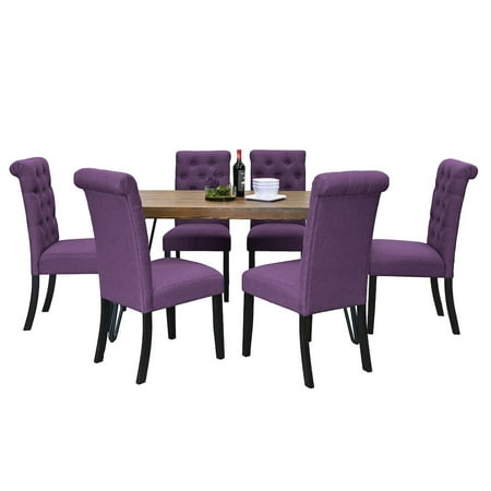 Roundhill Furniture Ashford 7-Pc Dining Set Hairpin Dining Table with 6 Chairs Purple