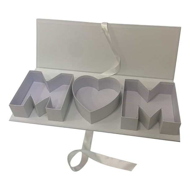 Caja de flores vacía con forma de letra para mamá, caja de regalo rellenable, flor de moda para el Día de la Madre Blanco
