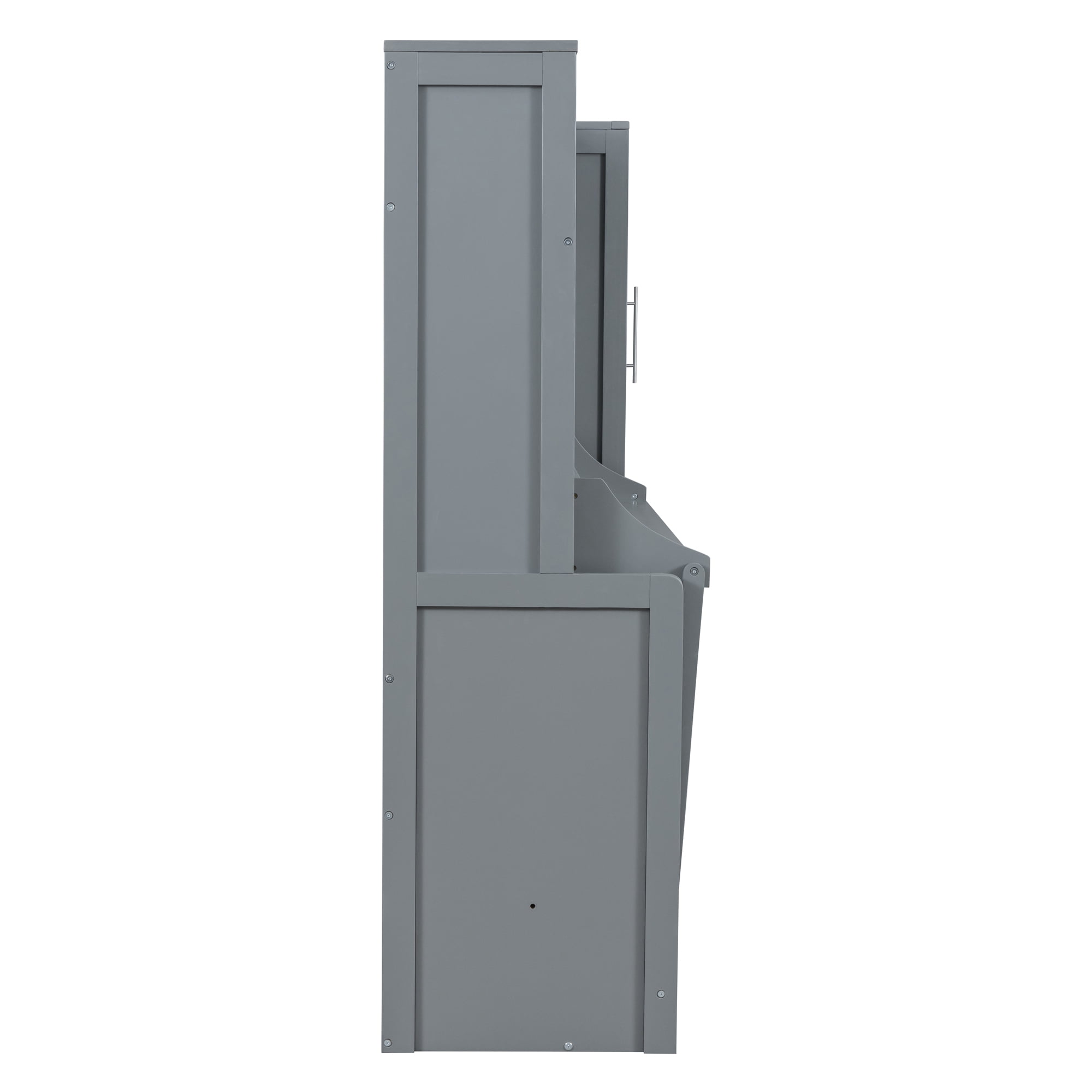 Euroco Wood Queen Size Murphy Bed with Wardrobe, Convertible Wall Bed wiht Cabinets and Shelves, Gray