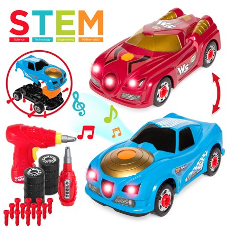 Best Choice Products 26-Piece 2-in-1 Kids Interactive Educational STEM Modification Take Apart Car Racer Toys w/ Sounds, Lights, 2 Car Bodies, Electric Drill Tool, Screwdriver - (Best Old American Cars)