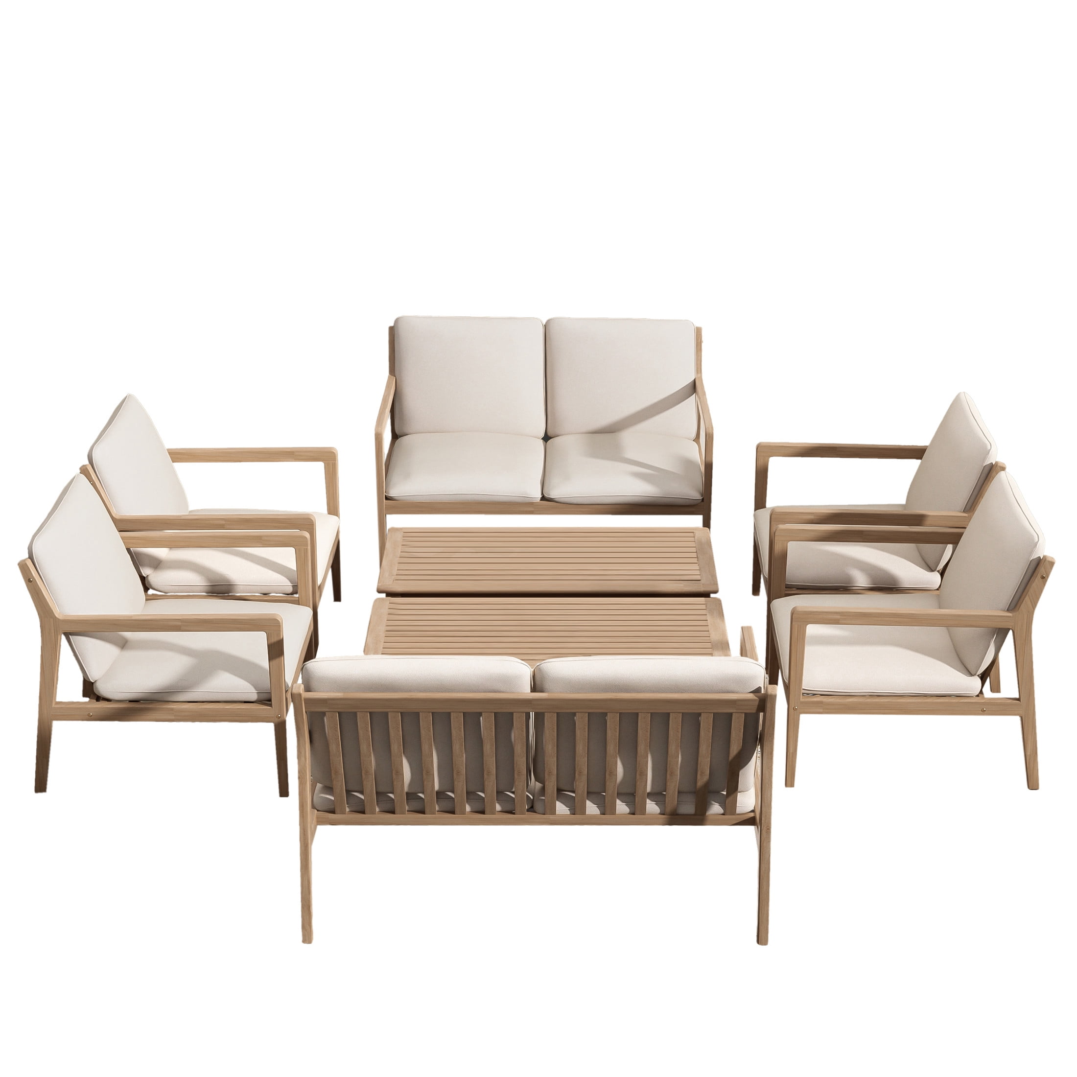 Christopher Knight Home 8-Piece Outdoor Conversation Set, Solid Wood Frame with Beige Cushions, Light Teak