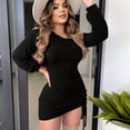 thumbnail image 6 of YueHuiYing Women's Knit V-Neck Long Sleeve Bodycon Dress Stretchy Soft Slim Fit Side Slit Casual Daily Party Date Night Office Mini Dress, 6 of 6