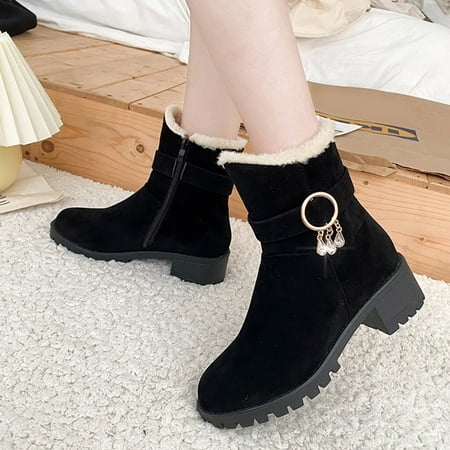 

eczipvz Womens Shoes Fashion Winter Women Snow Boots Thick Heel Medium Heel Non Slip Sole Solid Color Plush Boot for Women Snow Warm (Black 8)