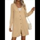 thumbnail image 1 of Cárdigan Ligero de Larga con Botones y Bolsillos para Mujer, Abierto Al Frente, Holgado y Ligero Caqui L, 1 of 9