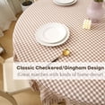 thumbnail image 6 of Taupe Plaid Ruffled Table Cloth Round Cover for Seat 4-6, 100% Washed Cotton Farmhouse Checker Gingham Vintage Decorative Tablecloth - Dia.70 inches, 6 of 8