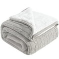 thumbnail image 3 of Flxxie Cotton Cable Knitted Twin Blanket, Sherpa Fleece Twin Blanket Dual Sided (Silver Gray, 60" x 80"), 3 of 5