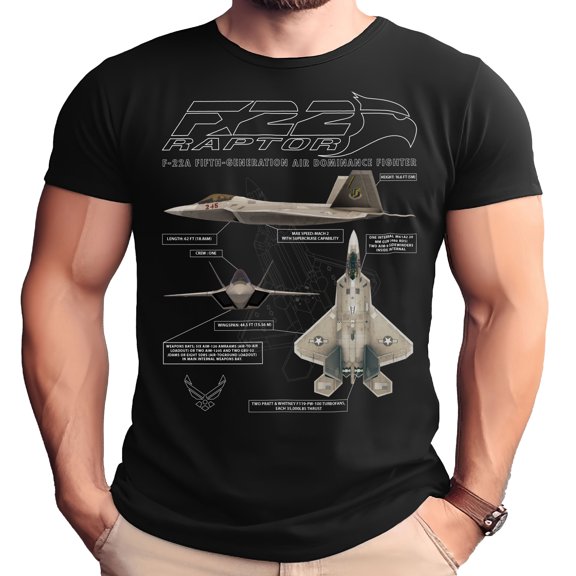 F-22 Raptor Schematic Design T-Shirt-4XL-Black