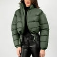 thumbnail image 5 of ZQUUVOU Women's Cropped Puffer Jacket Zip Up Winter Short Quilted Jackets Bubble Coat Stand Collar Trendy Outerwear Olive Green, 5 of 7