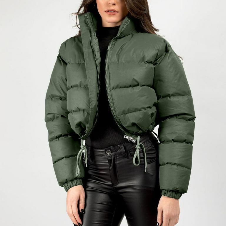 RYRJJ Women Quilted Down Jacket Stand Collar Long Sleeve Zip Up